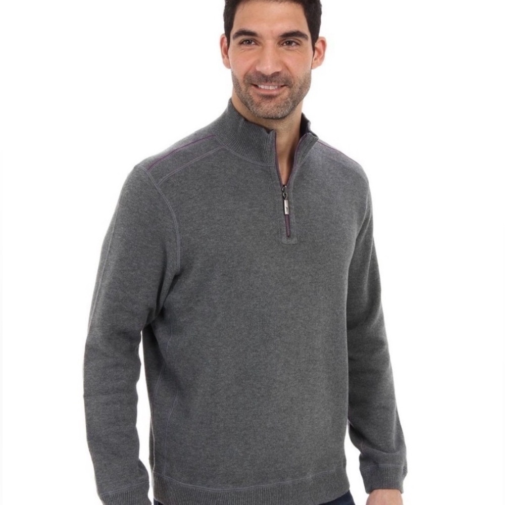 Tommy Bahama Black Cotton 1/2 Zip Pullover XL Cozycore Travel Minimalist